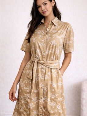 MICHAEL Michael Kors Tan Floral Button-Front Midi Dress